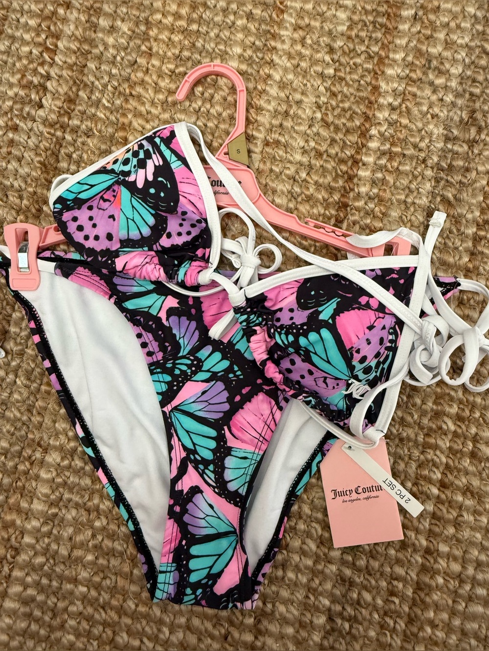 Juicy Couture Pink, Teal & Black Butterfly Print Bikini